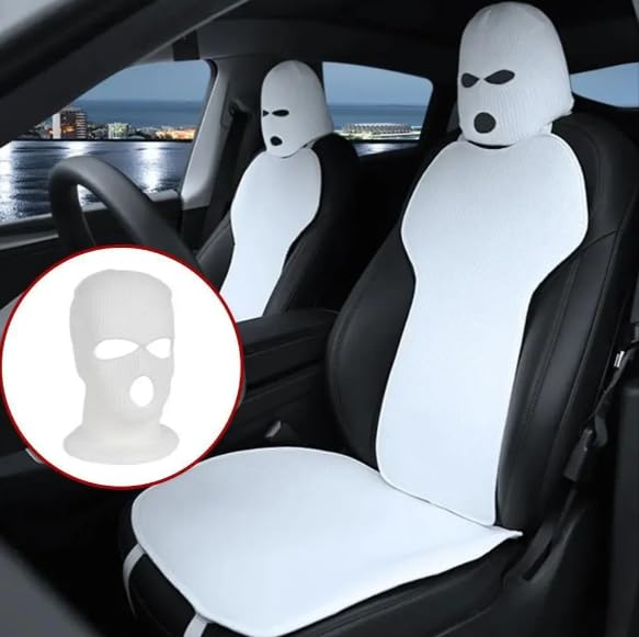 YOURKARTS.COM Car Seat Headrest Full Face Cover – Funny Ski Mask Hat Design with Anti-Ash Protection for Car Seats-White (Pack of 2) Car seat ski mask - Image 4