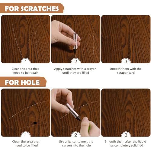 DEWEL Wood Furniture Repair Kit, 31 Pcs Scratch Repair Wood Filler, Wax Sticks with Wood Putty for Wood Floors, Scratches, Cracks, Hole, Laminate, Table, Bedposts - Image 4