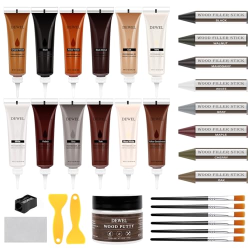 DEWEL Wood Furniture Repair Kit, 31 Pcs Scratch Repair Wood Filler, Wax Sticks with Wood Putty for Wood Floors, Scratches, Cracks, Hole, Laminate, Table, Bedposts - Image 1