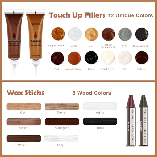 DEWEL Wood Furniture Repair Kit, 31 Pcs Scratch Repair Wood Filler, Wax Sticks with Wood Putty for Wood Floors, Scratches, Cracks, Hole, Laminate, Table, Bedposts - Image 2