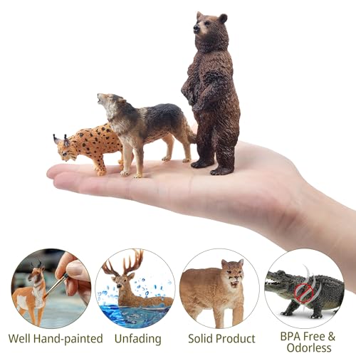 Toymany 12PCS North American Forest Animal Figurines, Realistic Jungle Animal Set Includes Moose,Cougar,Wolf,Bear,Eagle,Deer Educational Toy Cake Toppers Christmas Birthday Gift for Toddlers Kids 3-5 - Image 4