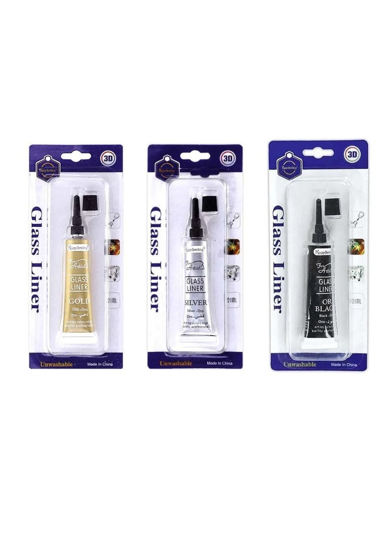 Keep Smiling Glass Liner Colors 3D Glass Color 21ml x 3Tubes With Gold, Silver And Black  - Image 2
