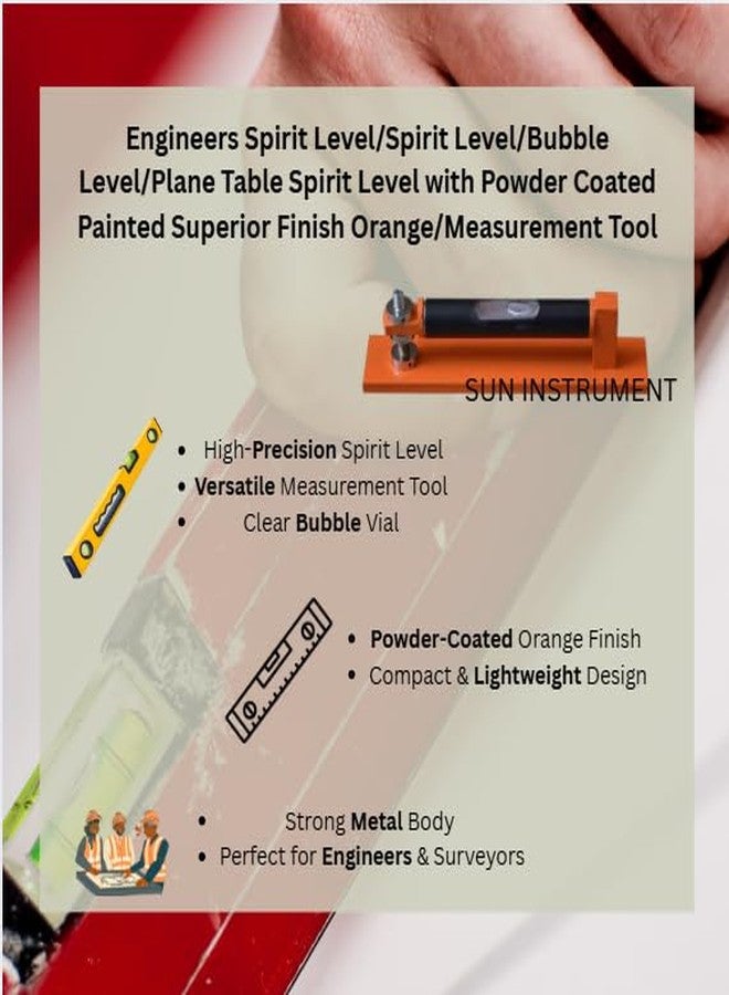 Engineers Spirit Level Brass/Spirit Level/Bubble Level/Plane Table Spirit Level with Powder Coated Painted Superior Finish Orange/Measurement Tool (Pack Of 2) - Image 2