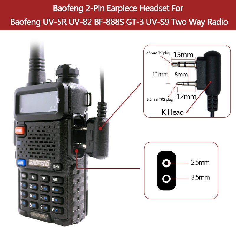 BAOFENG Two Way Radio Earpiece Ham Radio K Port Headset | Walkie Talkie Headphone for UV-5R Mini BF-F8HP PRO 5RM DM32 UV32 GM21 UV-5G Plus K5PLUS AR-152 UV-17R BF-888S GM-15PRO UV-S9 Plus Etc (2Pack) - Image 2