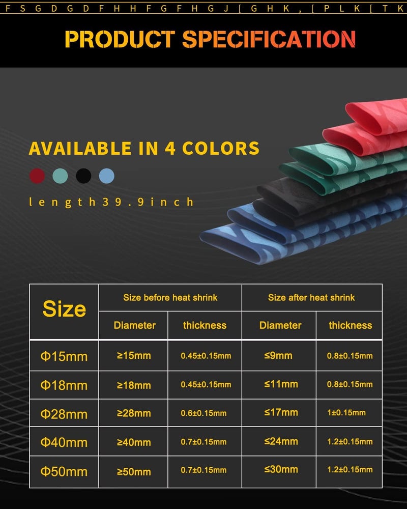 GLL Heat Shrink tubing, Long 3.2 ft, Big Size 15-50mm, Insulation Non-Slip Waterproof - Image 3