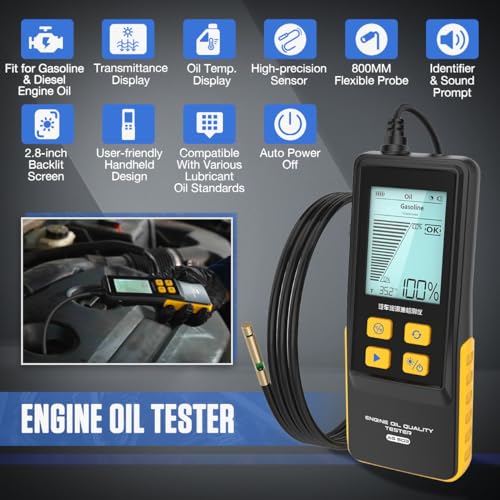 KAISAL Engine Oil Tester Gasoline & Diesel Engine Oil Quality Tester Analyzer Detector High-precision Car Engine Oil Diagnostic Tool with 800MM Flexible Probe,Identifier&Sound Prompt, 2.8in Backlight Display - Image 2
