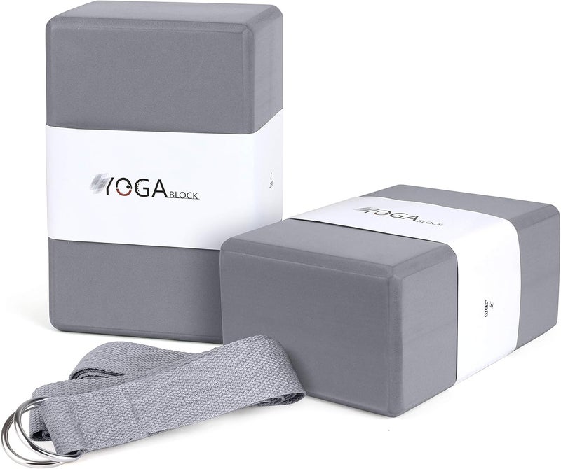 JBM Yoga Blocks 2 Pack with Strap, Cork Block 2 Pack EVA Foam Yoga Bricks Set,Stretch Blocks - Image 1