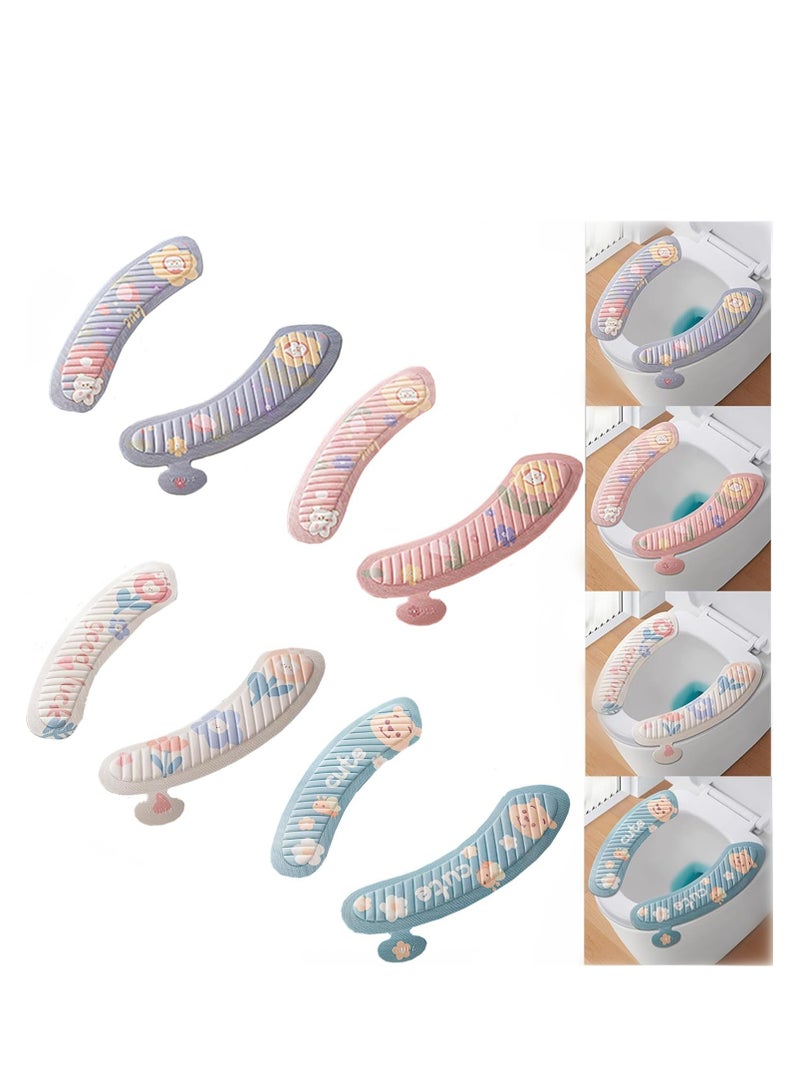 Zikra Toilet Seat Cushion, Cartoon  Portable and Washable Reusable and Durable Toilet Seat Cover, Four Seasons Universal Toilet Seat Toilet Sticker with Self Adhesive Tape for Bathroom, 4 Pairs - Image 1