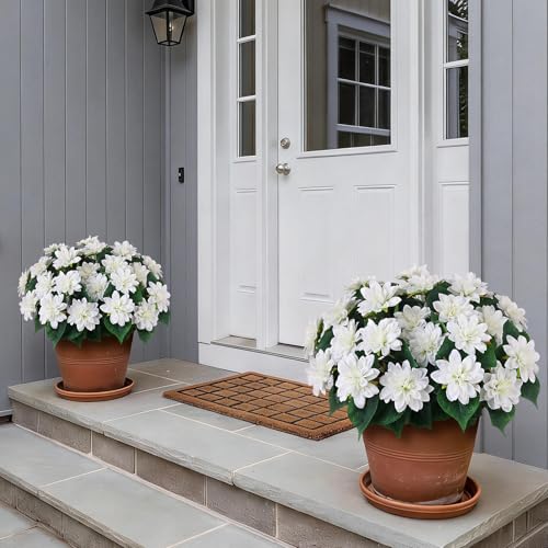 VIERENA 8 Bundles Artificial Dahlia Flowers for Outdoors Spring Summer Decor, No Fade Silk Flower Faux Dahlias Plant Arrangement for Home Garden Balcony Farmhouse（White） - Image 2
