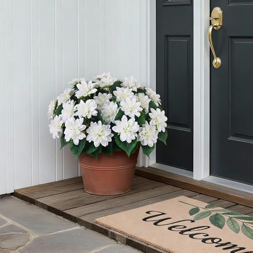 VIERENA 8 Bundles Artificial Dahlia Flowers for Outdoors Spring Summer Decor, No Fade Silk Flower Faux Dahlias Plant Arrangement for Home Garden Balcony Farmhouse（White） - Image 3
