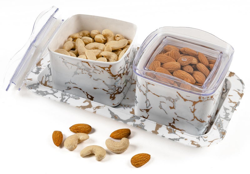 Xiran Airtight Dry Fruit Containers with Lid & Serving Tray, Dry Fruit Box for Serving Sweets, Chocolates, Candy, Pickle, Mukhwas, Kitchen accessories Items (2 Pieces Set, White, Polypropylene) - Image 2