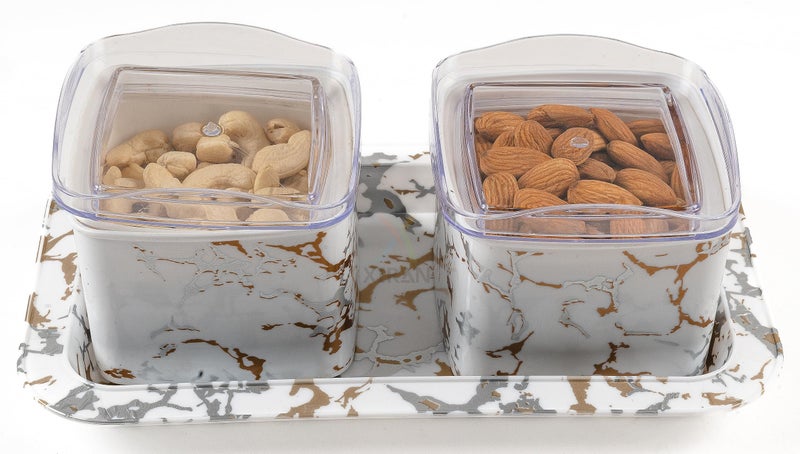 Xiran Airtight Dry Fruit Containers with Lid & Serving Tray, Dry Fruit Box for Serving Sweets, Chocolates, Candy, Pickle, Mukhwas, Kitchen accessories Items (2 Pieces Set, White, Polypropylene) - Image 1