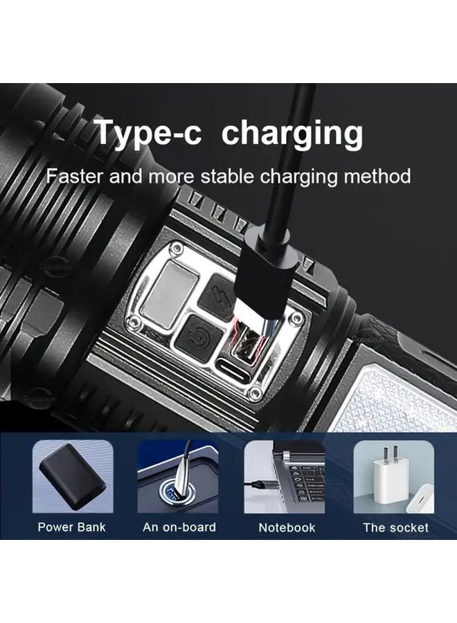 Portable Multi Mode Outdoor LED Flashlight Ca Black Type C USB Charging Adjustable Focus - Image 5