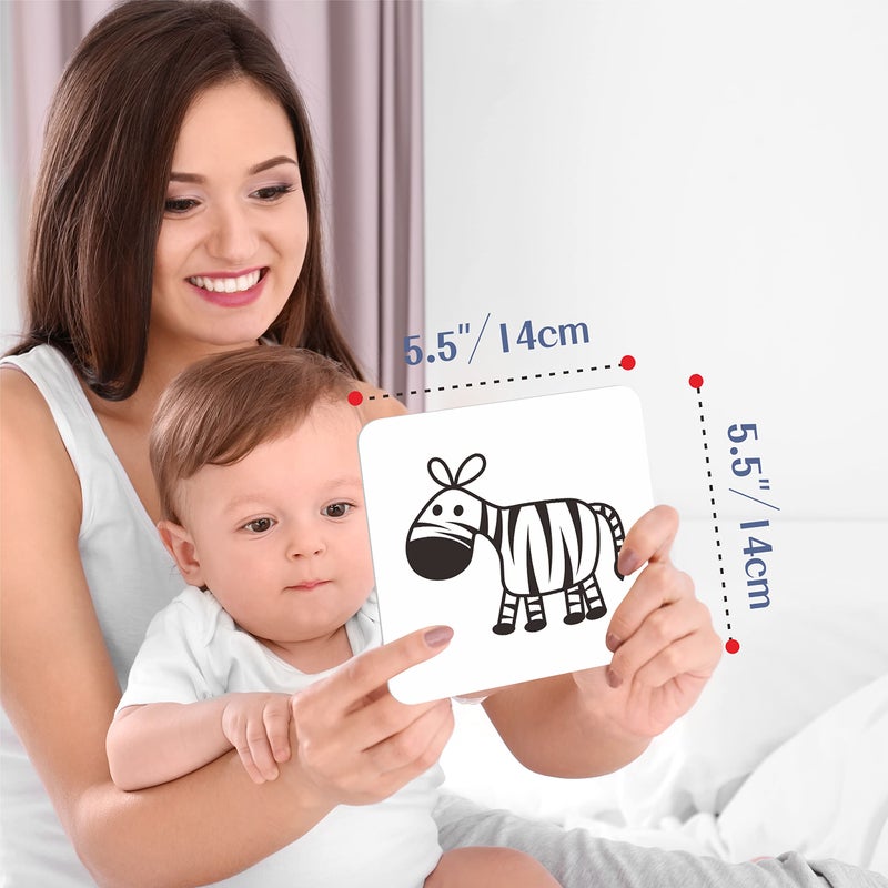 SpriteGru 50 Pages Visual Stimulation Flashcards, 25 PCS Black and White Baby Visual Stimulus Cards Sensory Developmental Black White Card Set for Newborn Baby 0-3 Months (5.5” X 5.5”) - Image 3
