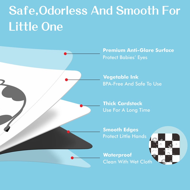 SpriteGru 50 Pages Visual Stimulation Flashcards, 25 PCS Black and White Baby Visual Stimulus Cards Sensory Developmental Black White Card Set for Newborn Baby 0-3 Months (5.5” X 5.5”) - Image 2