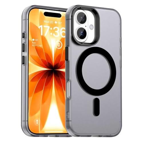 Elzzi Translucent Matte Back Cover for iPhone 16 Plus Case, Shockproof Anti-Fingerprint Phone Cover with Magnetic Wireless Charging, MagSafe Compatible Protective Case for Men & Women (Black) - Image 1