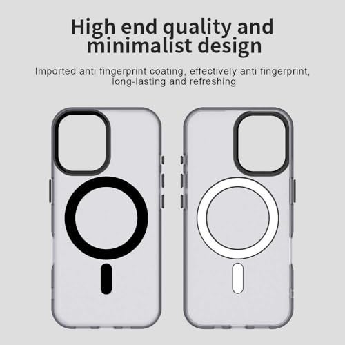 Elzzi Translucent Matte Back Cover for iPhone 16 Plus Case, Shockproof Anti-Fingerprint Phone Cover with Magnetic Wireless Charging, MagSafe Compatible Protective Case for Men & Women (Black) - Image 5