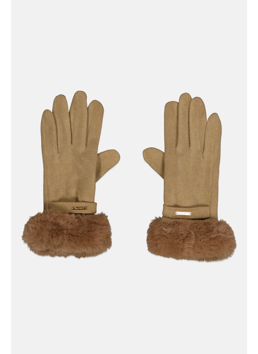 London Fog Women 1 Pair Textured Gloves, Brown  - Image 1
