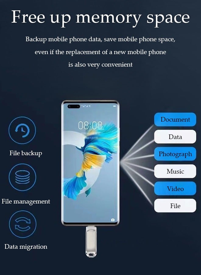 DUNISO Flash Drive,USB 3.1Pen Drive,Type-C Dual Purpose Metal Memory Stick,360 ° Rotatable,512GB,Suitable for Computers,Phones,and USB Ports (Silver) - Image 3