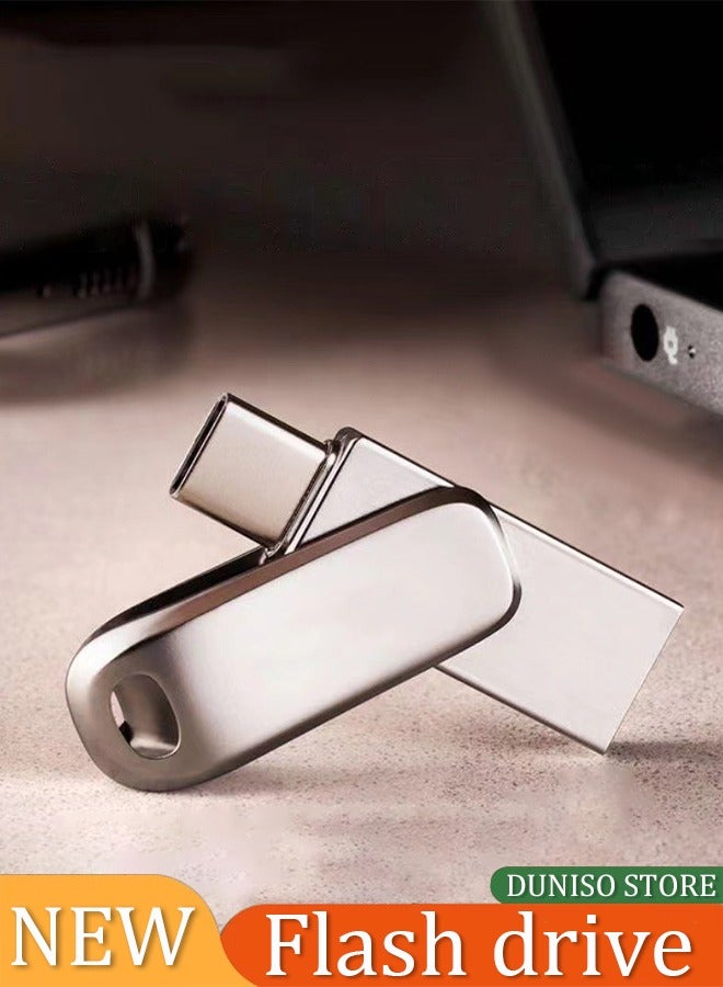 DUNISO Flash Drive,USB 3.1Pen Drive,Type-C Dual Purpose Metal Memory Stick,360 ° Rotatable,512GB,Suitable for Computers,Phones,and USB Ports (Silver) - Image 1