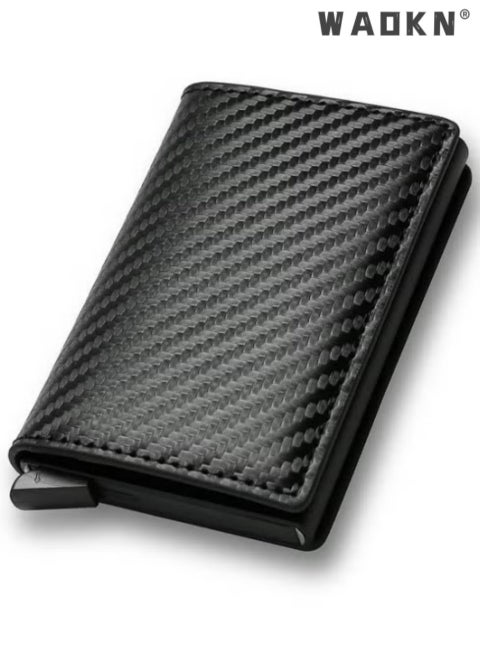 Unisex Multifunctional Carbon Fiber Wallet, Credit Card Holder, Metal RFID Vintage Aluminium Box PU Leather for Slim Wallet, RFID Blocking Money Clip PU leather Credit Card Holder Multiple Wallet