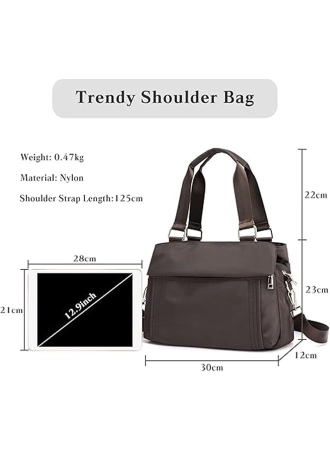 Crossbody Bag Nylon Shoulder Bag Women Multi-pocket Handbag Ladies Satchel Tote for Travel Work Daily Use dark brown  - Image 3