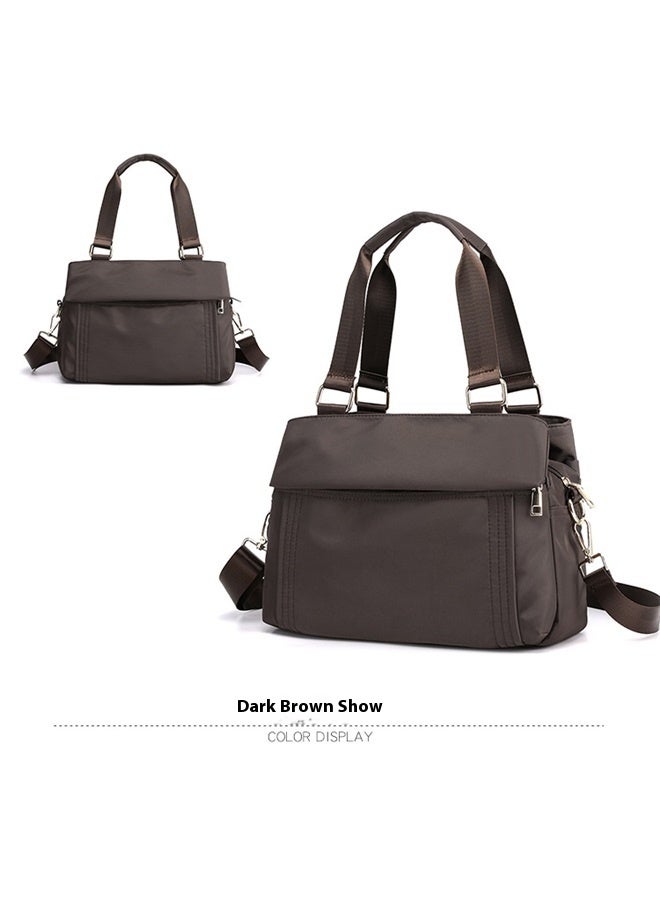 Crossbody Bag Nylon Shoulder Bag Women Multi-pocket Handbag Ladies Satchel Tote for Travel Work Daily Use dark brown  - Image 2