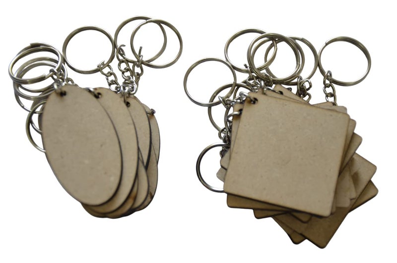 Ecomology Pack of 40 (20Square & 20Oval) 2 Shape Key Chains with Ring (50 x 50) mm | It is Suitable for Craft Activities | Mandala Art MDF Board Decoupage Gifr For Friends  - Image 1