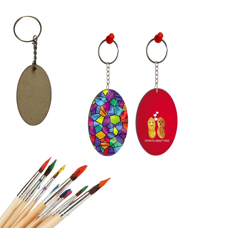 Ecomology Pack of 40 (20Square & 20Oval) 2 Shape Key Chains with Ring (50 x 50) mm | It is Suitable for Craft Activities | Mandala Art MDF Board Decoupage Gifr For Friends  - Image 3