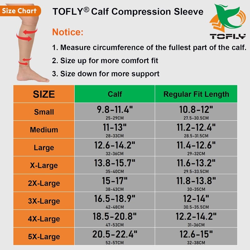 TOFLY ® Calf Compression Sleeve for Men & Women, 1 Pair, Footless Compression Socks 20-30mmHg for Leg Support, Shin Splint, Pain Relief, Swelling, Varicose Veins, Maternity, Nursing, Travel, Beige L - Image 4