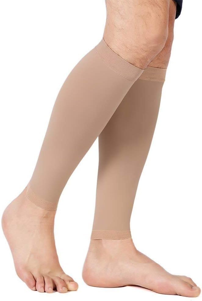 TOFLY ® Calf Compression Sleeve for Men & Women, 1 Pair, Footless Compression Socks 20-30mmHg for Leg Support, Shin Splint, Pain Relief, Swelling, Varicose Veins, Maternity, Nursing, Travel, Beige L - Image 2