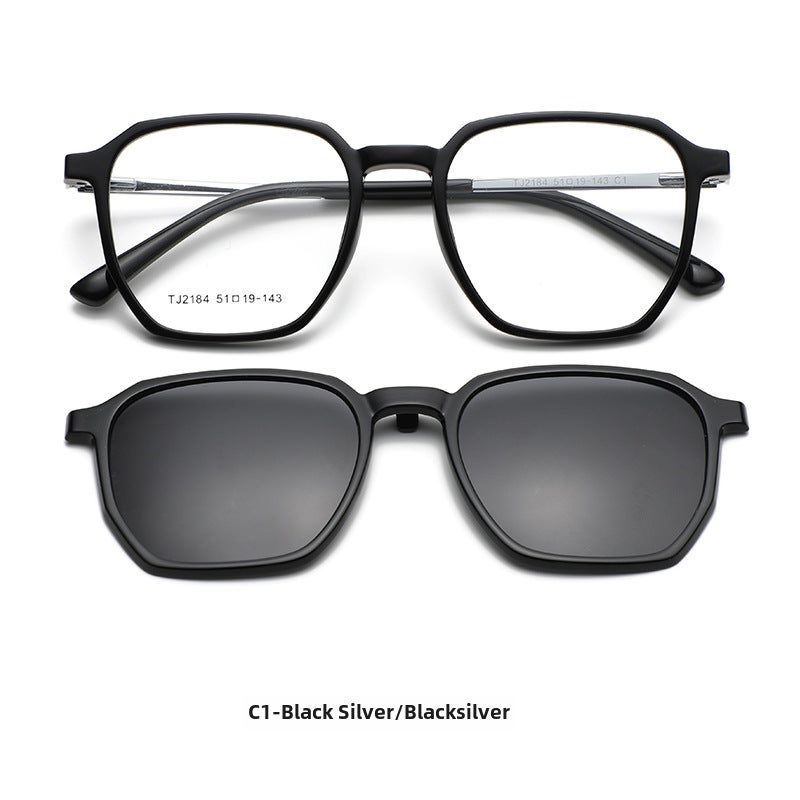 Generic Magnetic Clip-on Sunglasses Set Unisex Retro Sports Prescription Frame Bright Black Frame Grey C1-2184 