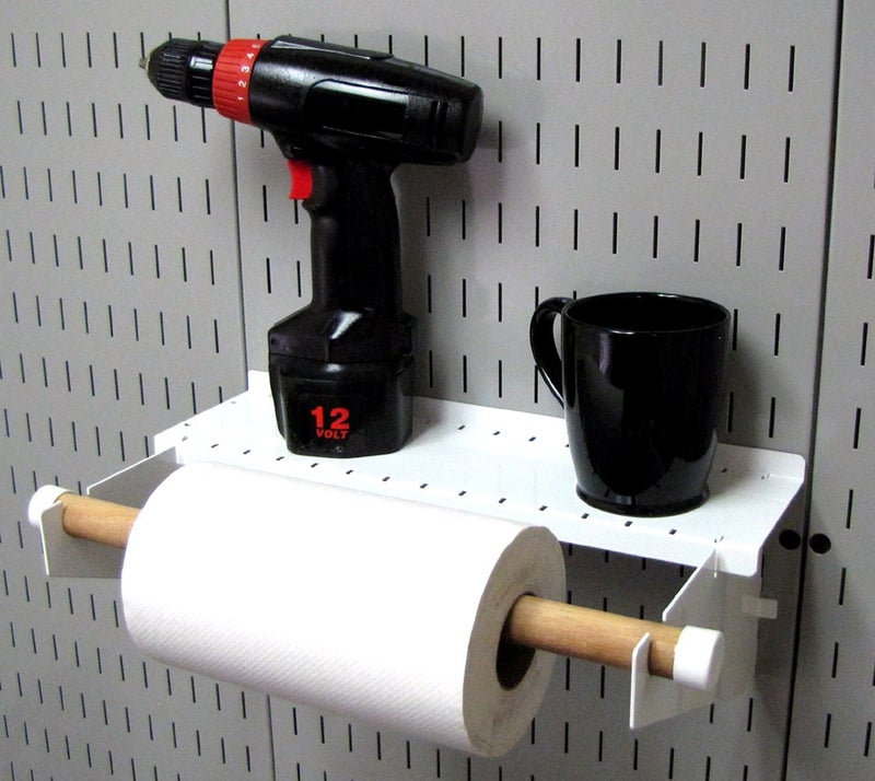 Wall Control Paper Towel Holder and Dowel Rod Pegboard Shelf Assembly for Wall Control Pegboard and Slotted Tool Board - White - Image 2