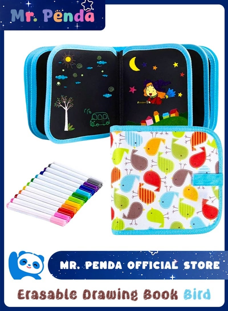 Bukela Erasable Doodle Board, 14 Pages Painting Toys for 3+ Year Old Boys Girls, Drawing Pad for Toddlers Birthday Gifts, With 12 Coloring Pens (Blue Bird) - Image 1