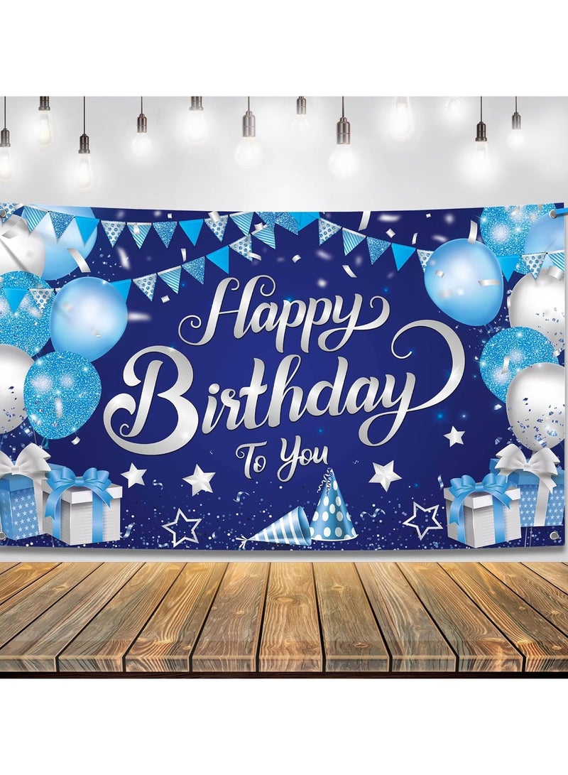 MIXDE Birthday Backdrop Banner, Large Blue Silver Balloon Star  Party Sign Poster Photo Booth Backdrop,Birthday Party Decorations,Cake Table Banner Supplies,Party Supplies - Image 1