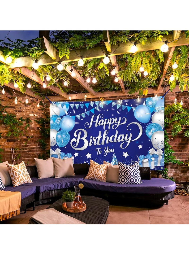 MIXDE Birthday Backdrop Banner, Large Blue Silver Balloon Star  Party Sign Poster Photo Booth Backdrop,Birthday Party Decorations,Cake Table Banner Supplies,Party Supplies - Image 3