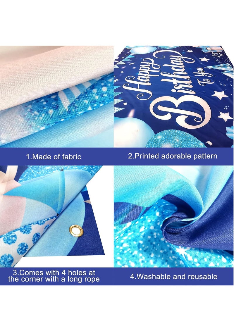 MIXDE Birthday Backdrop Banner, Large Blue Silver Balloon Star  Party Sign Poster Photo Booth Backdrop,Birthday Party Decorations,Cake Table Banner Supplies,Party Supplies - Image 5