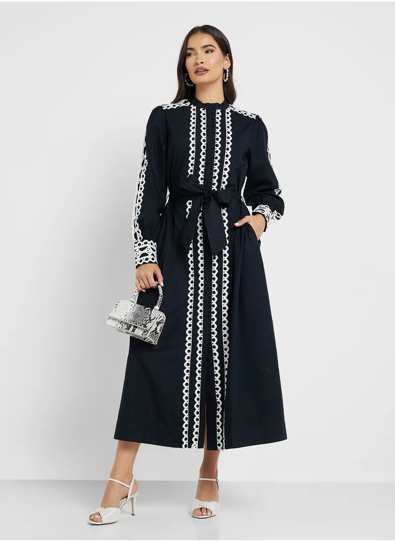 ياس Yasyamina Tie Detailed Long Shirt Dress