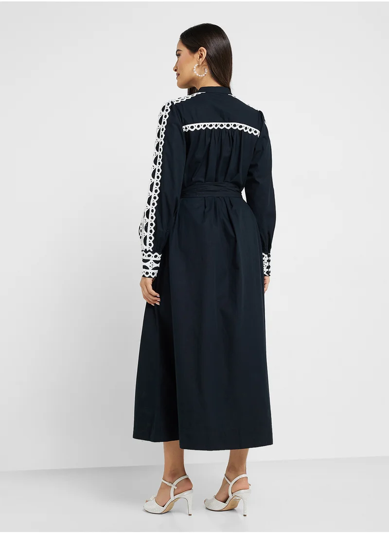 ياس Yasyamina Tie Detailed Long Shirt Dress