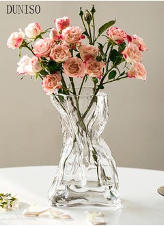 DUNISO Creative Clear Glass Vase Craft Aesthetic Decorative Small Flower Vase Hydroponic Plant Desktop Ornament Metal Geometric Vase for Flowers Rose Home and Office  - Image 1
