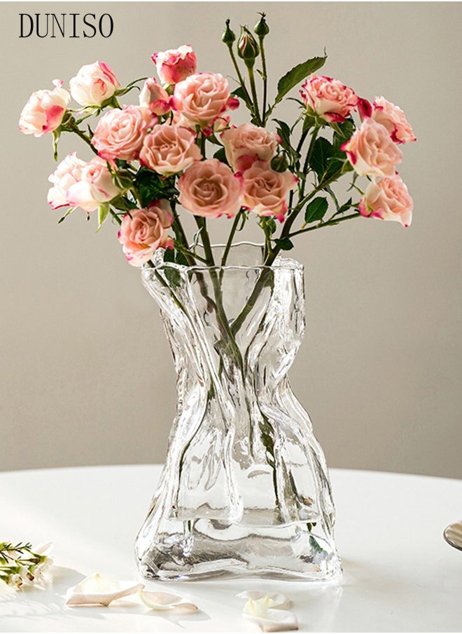DUNISO - Creative Clear Glass Vase Craft Aesthetic Decorative Small Flower Vase Hydroponic Plant Desktop Ornament Metal Geometric Vase for Flowers Rose Home and Office - Image 1