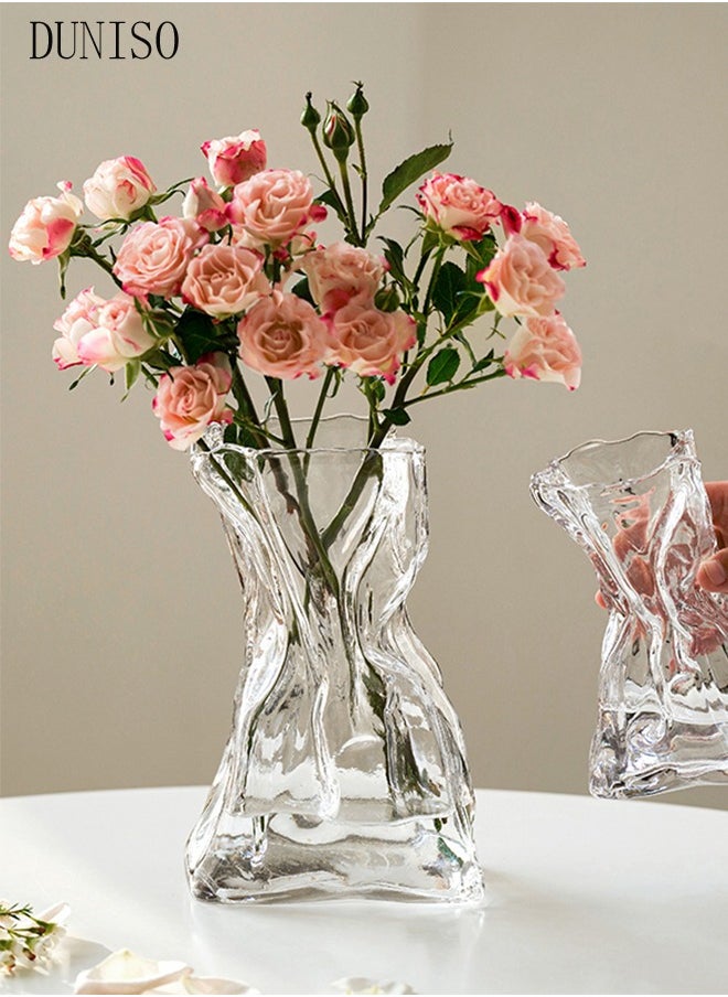 DUNISO - Creative Clear Glass Vase Craft Aesthetic Decorative Small Flower Vase Hydroponic Plant Desktop Ornament Metal Geometric Vase for Flowers Rose Home and Office - Image 1