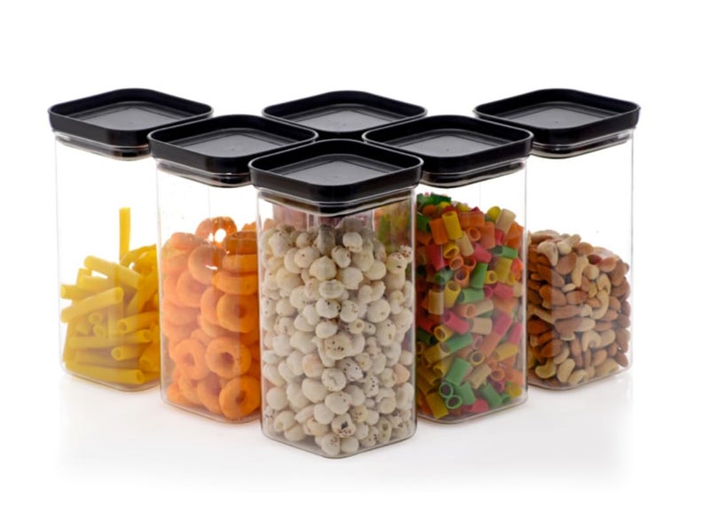 Clazkit Air Tight Push Containers Storage Set For Kitchen Pantry Organization BpaFree Dishwasher Safe Pack Of 6 Black 1500 ml Plastic - Image 1