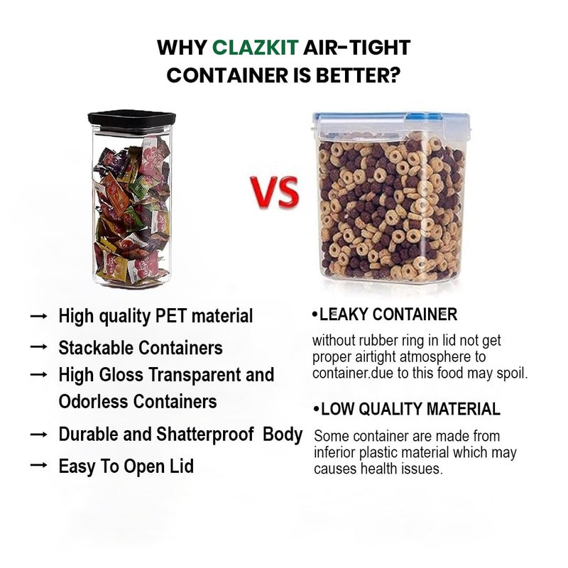 Clazkit Air Tight Push Containers Storage Set For Kitchen Pantry Organization BpaFree Dishwasher Safe Pack Of 6 Black 1500 ml Plastic - Image 4