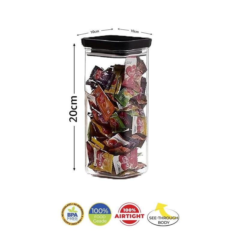 Clazkit Air Tight Push Containers Storage Set For Kitchen Pantry Organization BpaFree Dishwasher Safe Pack Of 6 Black 1500 ml Plastic - Image 2