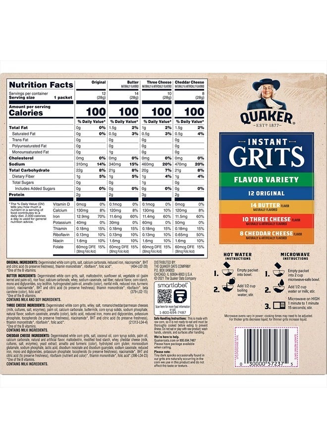 Quaker - Instant Grits, 4 Flavor Variety Pack, 0.98oz Packets,44 Count (Pack of 1) - Image 1