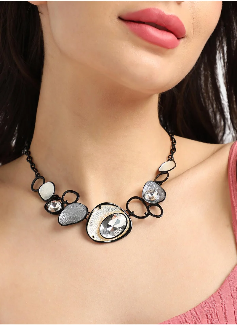 SOHI Gold-Coloured & Silver-Coloured Metallic Dented Stone Necklace