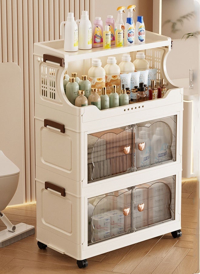 Lasola Plastic Storage Cabinet,4-Tier Storage Cabinet,Plastic Storage Bins,Storage Cabinet with Wheels, Doors,Lid, 2-Layer Open Storage,Organizer Bins for Clothes, Toys & Office Supplies,Multi-Purpose Storage Box for Home, Office, Kids Room - Image 1