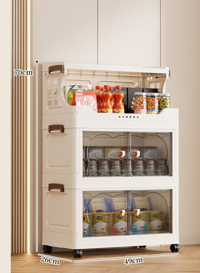Lasola Plastic Storage Cabinet,4-Tier Storage Cabinet,Plastic Storage Bins,Storage Cabinet with Wheels, Doors,Lid, 2-Layer Open Storage,Organizer Bins for Clothes, Toys & Office Supplies,Multi-Purpose Storage Box for Home, Office, Kids Room - Image 2