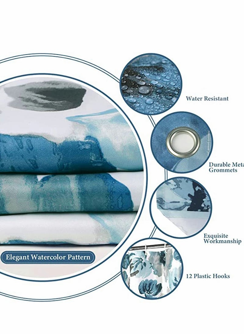 Watercolor Floral Shower Curtain for Bathroom Decor with 12 Hooks, Heavy Gray Design, 180 x 180 cm Size in Blue and Gray - Image 5